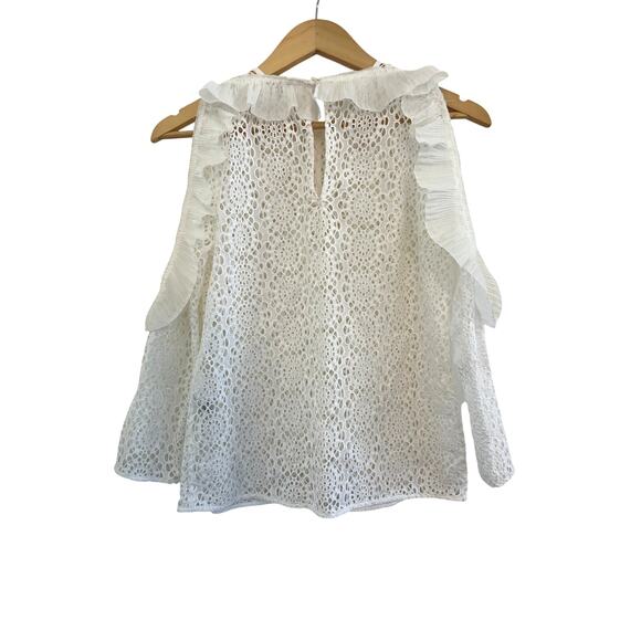 Sandro Eyelet Ruffle Trim Blouse Womens 1 Cottagecore Whimsy Coquette White Twee - Picture 2 of 16